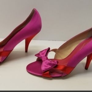 EUC Kate Spade pink/red satin bowed heels